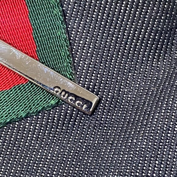 GUCCI Web Sherry Line Black Denim and Leather Trim  Tote Bag - Picture 3 of 9